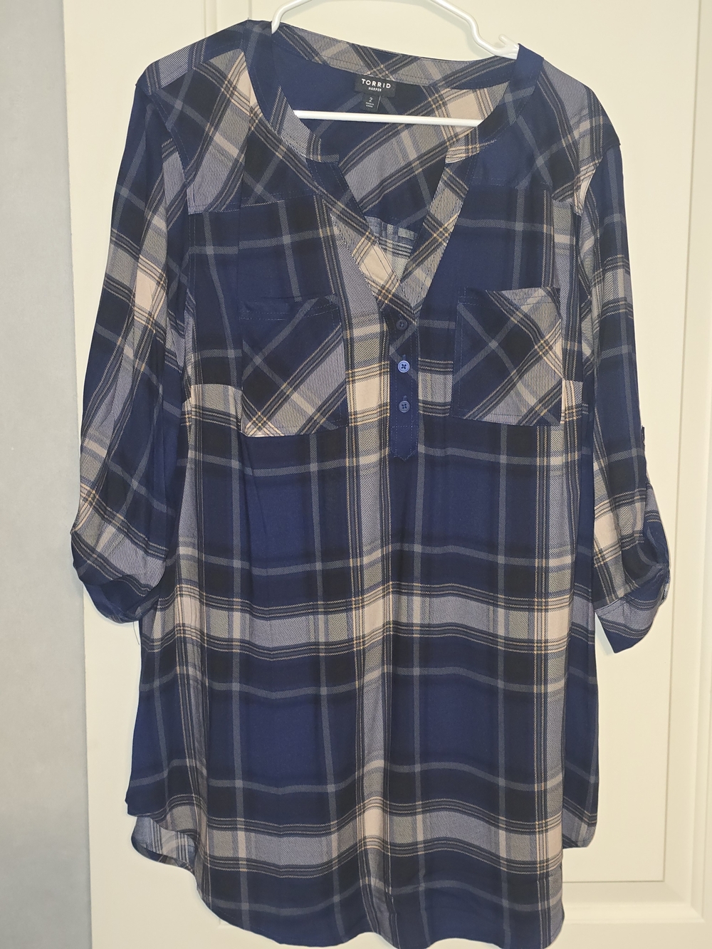torrid Navy and Cream Plaid Henley Tunic